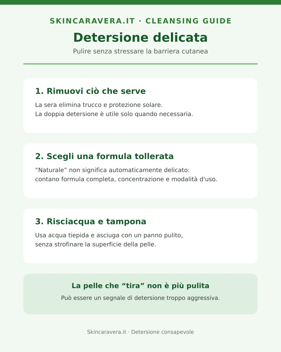 Infografica con le regole per una detersione delicata